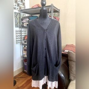 LOGO by Lori Goldstein BLACK LACED Trim button Cardigan 🖤🖤🖤